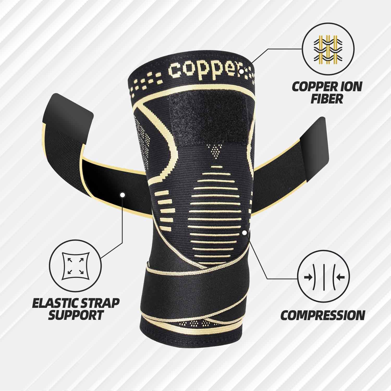 Rame Tutore Ginocchio 2 Pezzi, Ginocchiera Ortopedica Compressione Ginocchiere Sportiva per Uomo/Donna, Supporto Ginocchio per Menisco Lesionato, Artrosi, Lesioni ai Legamenti (Rame, 3XL)