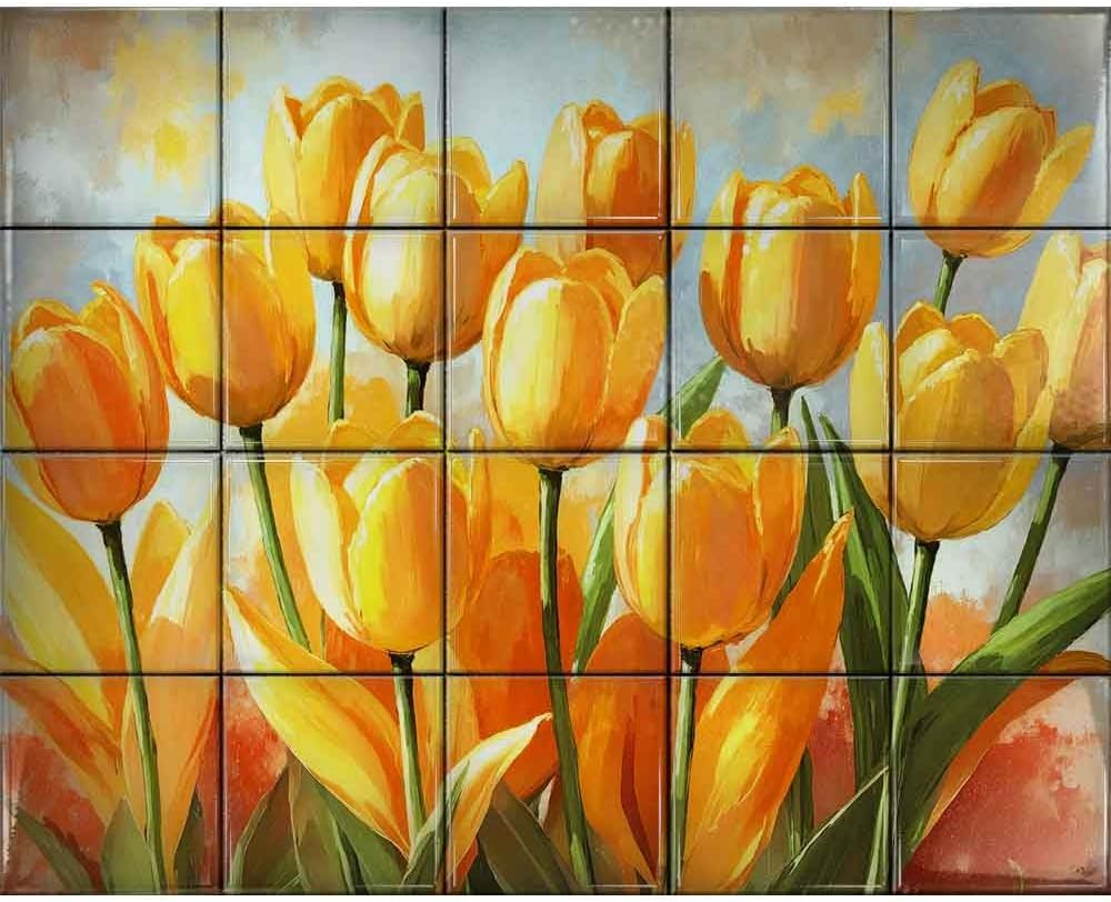 Floral Ceramic Tile Mural – Floral Sublimation Tile Art | Glossy Photo Tiles for Home Decor & Gifts | Design - H08, 4.25" Tiles, 20-PCS (5X4)