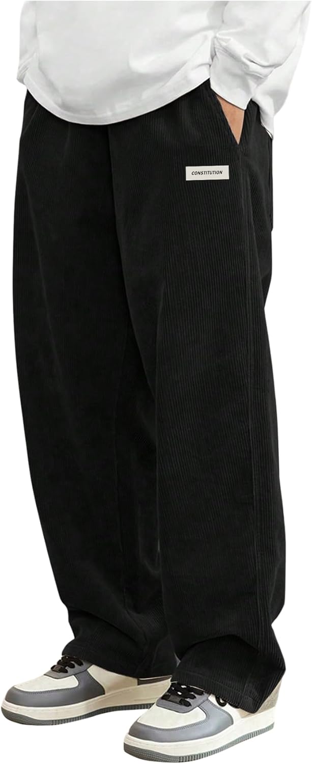 GORGLITTER Boy's Pants Corduroy Elastic Waist Straight Leg Winter Comfy Trousers with Pockets Streetwear