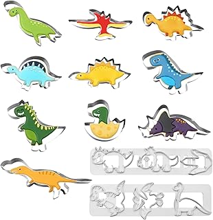 12 PCS Dinosaur Cookie Cutters Set Small Size Stainless Steel Dinosaur Shaped Dino Cookie Cutters Metal Fondant Mold Candy...
