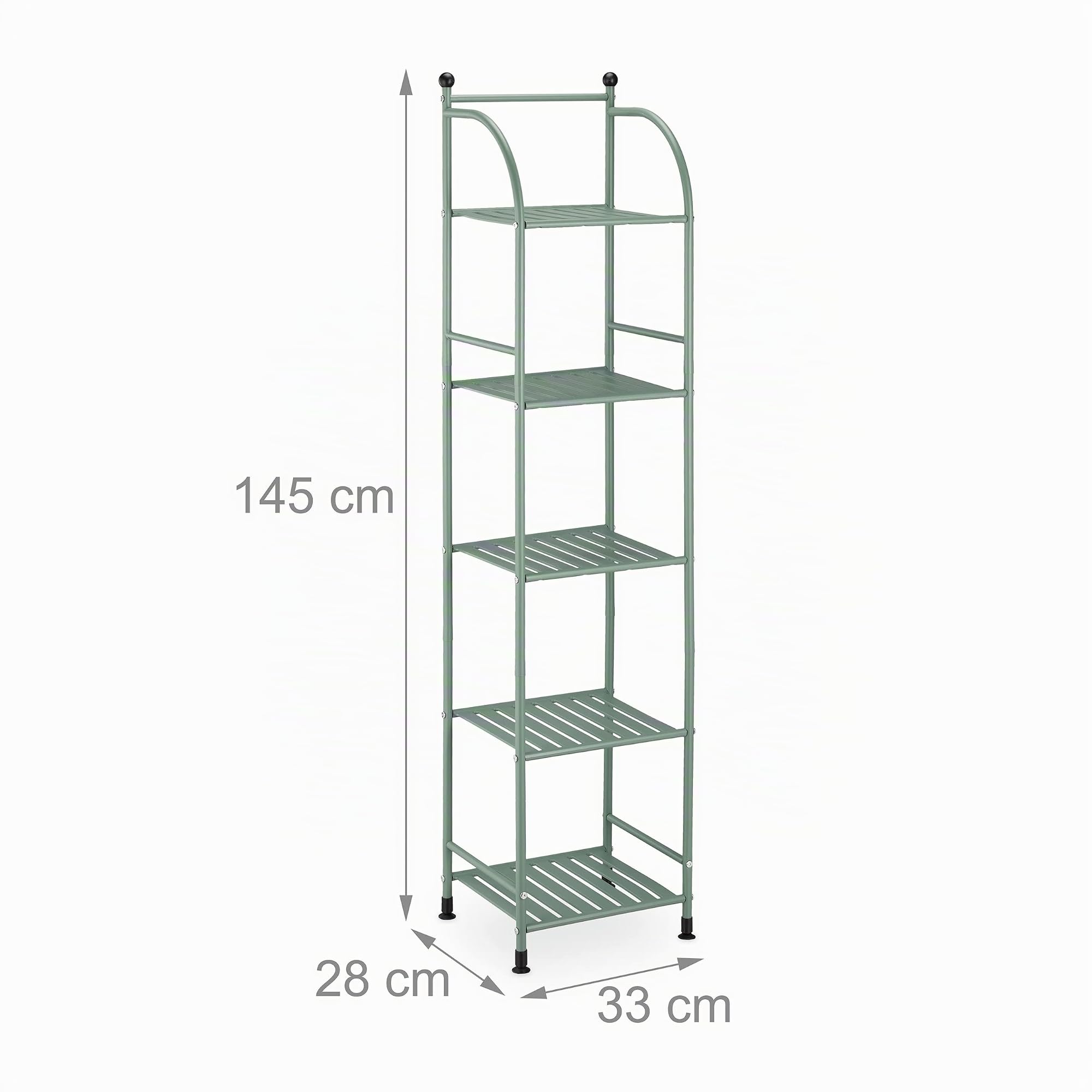 Relaxdays Estantería Metálica, Acero, 145x33x28 cm, Estante Baño y Cocina, 5 Baldas, Librería Metal, sin Fondo, Verde