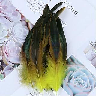 Lote de 100 plumas naturales de gallo para manualidades, joyería, pendientes, 15-18 cm, plumas negras para decoración, macramé, color amarillo, 15-20 cm