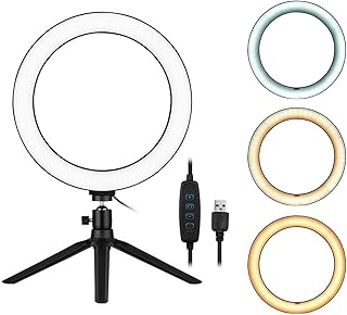 Samnuerly LED Ring Light 10 Inch LED Ring Light 3 Light Modes And 10 Brightness Level With Tripod Stand 3200K-5500K Dimmable for Live Stream Makeup (Black,10 Inch)