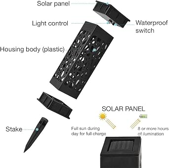 Modern Home Set of 6 Solar Powered LED Path Lights - Modern Deco Design - Light Up Walkway or Use as Luminary