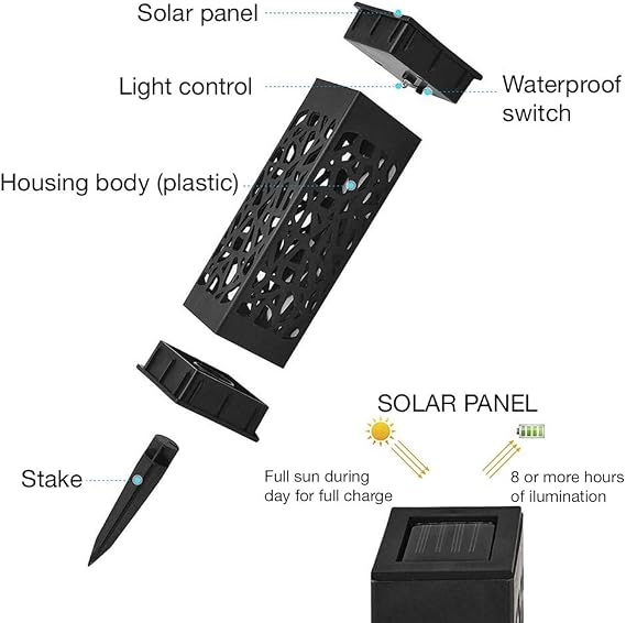 Modern Home Set of 6 Solar Powered LED Path Lights - Modern Deco Design - Light Up Walkway or Use as Luminary