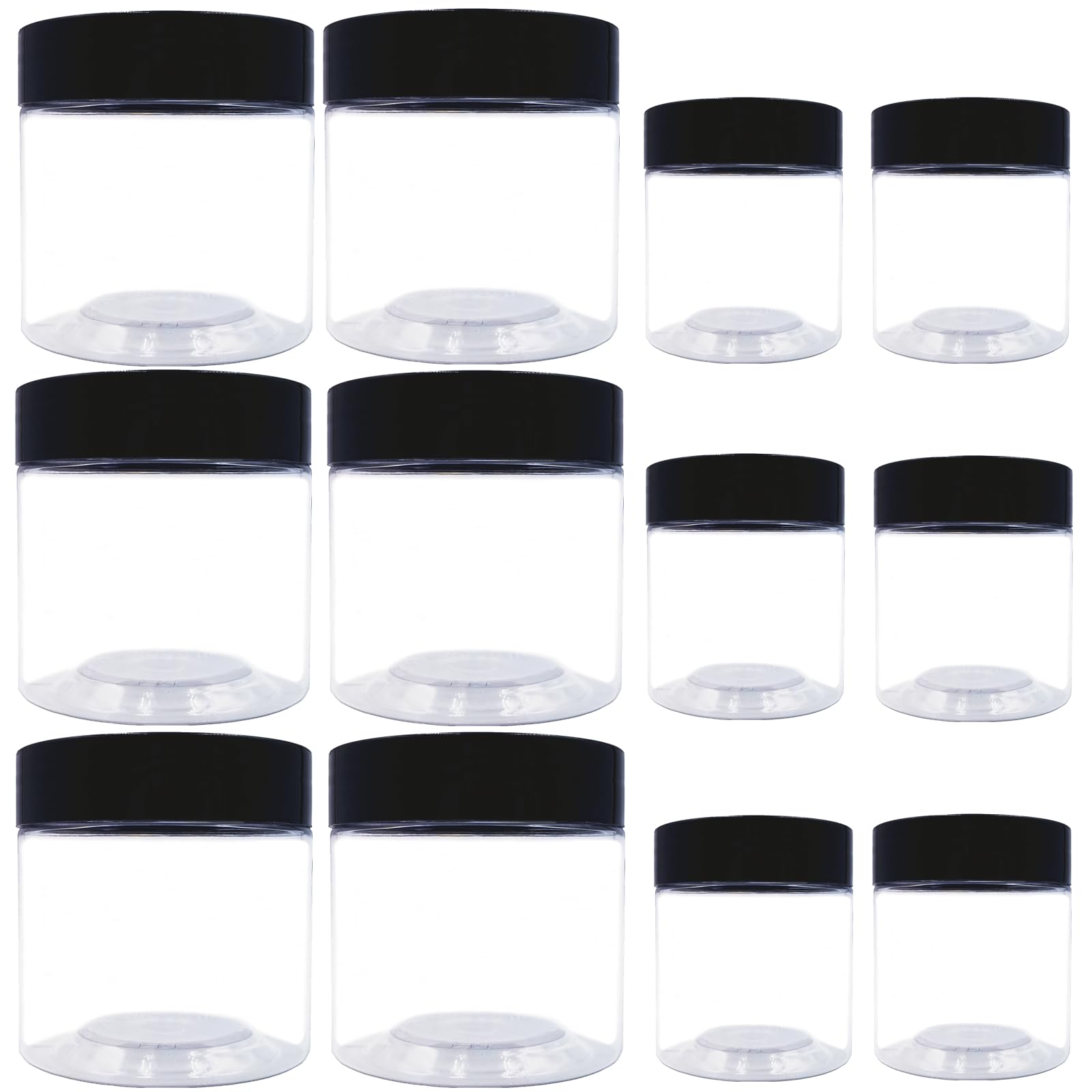 8 oz Plastic Containers with Lids and 4oz Small Containers (Set of 12) Plastic Jars with Lids Cosmetic Jar for Body Butter, Bath Salt, Slime and Beauty Product