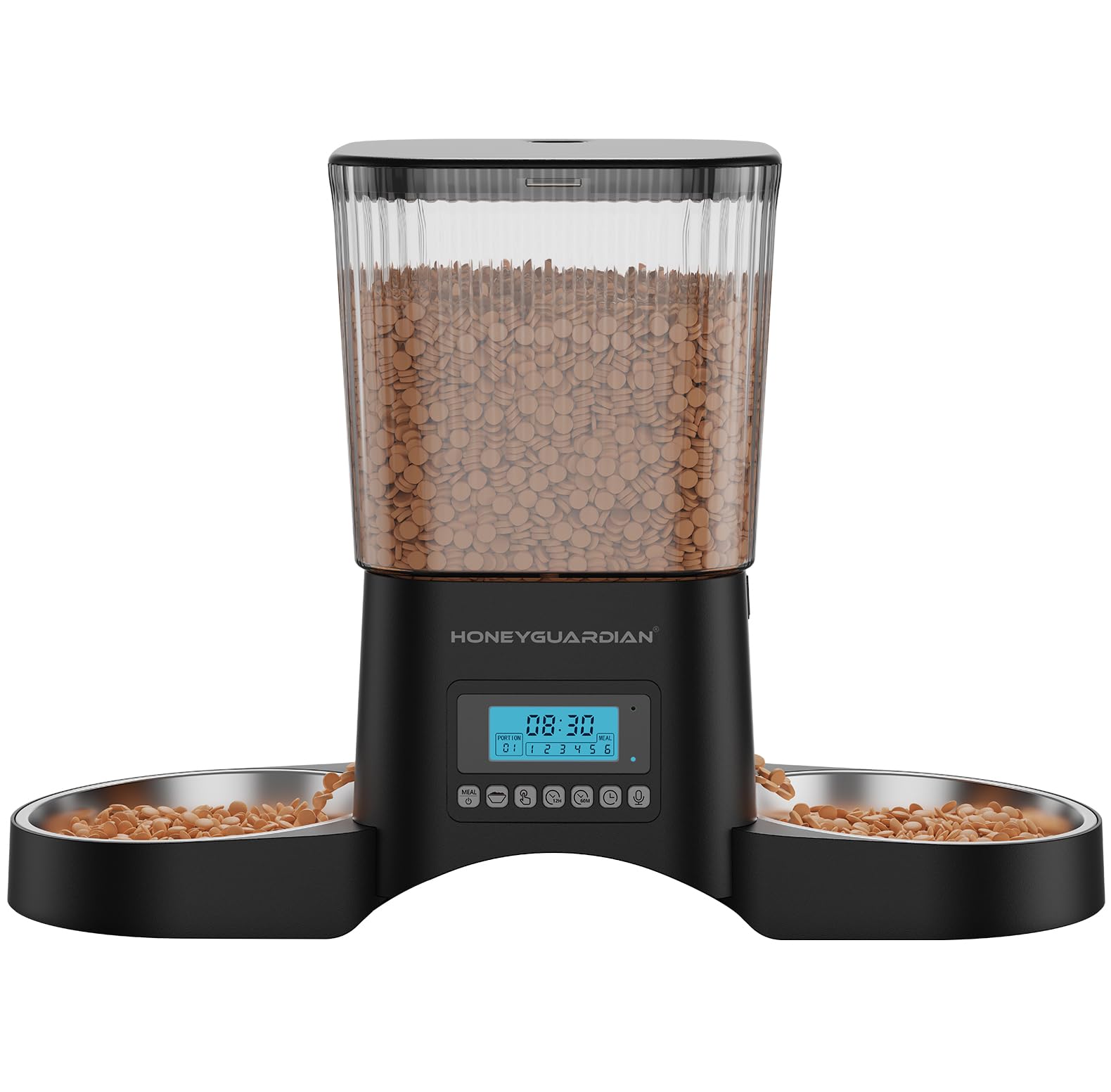 HoneyGuardian Automatic Cat Feeder for 2 Cats, Automatic Cat Food Dispenser, Timed Pet Feeder for Cats and Dogs, Desiccant Bag, Programmable Portion Control,10s Voice Recorder
