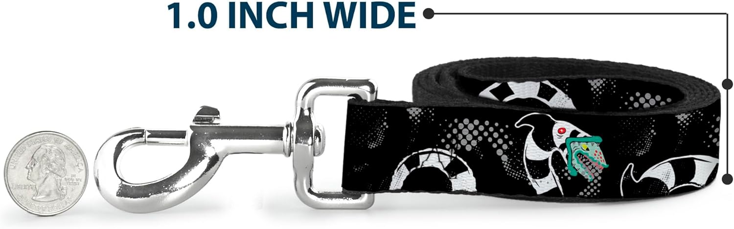 Warner Bros. Horror Movies Pet Leash, Dog Leash, Beetlejuice Sandworm Healftone Repeat Black Gray, 6 Feet Long 1.0 Inch Wide