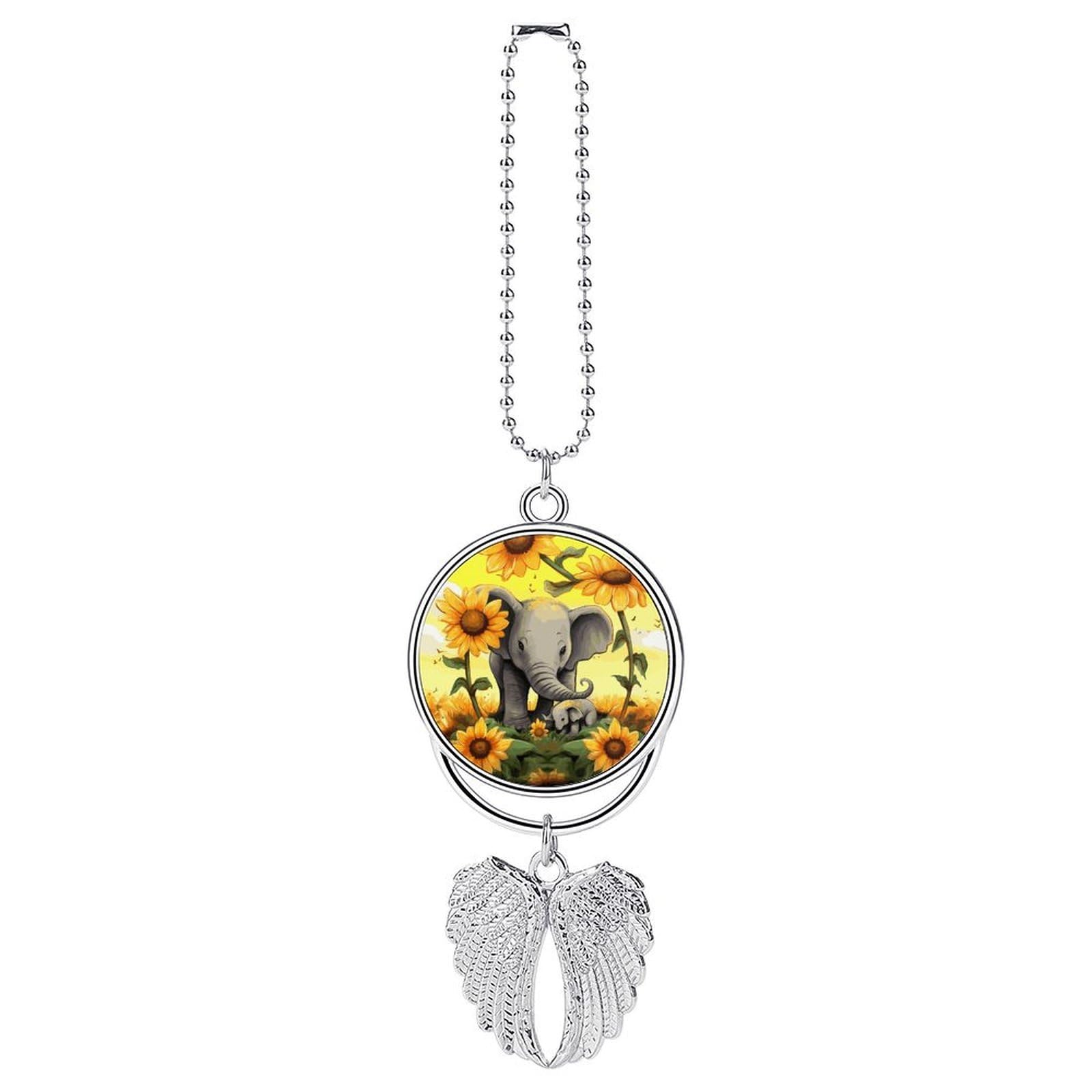 Elephant and Sunflowers Car Charm Alloy Car Rear View Mirrors Hanging Ornaments Stylish Car Pendant Funny Auto Hanging Accessories Car Hanging Ornaments Gift for Women Men