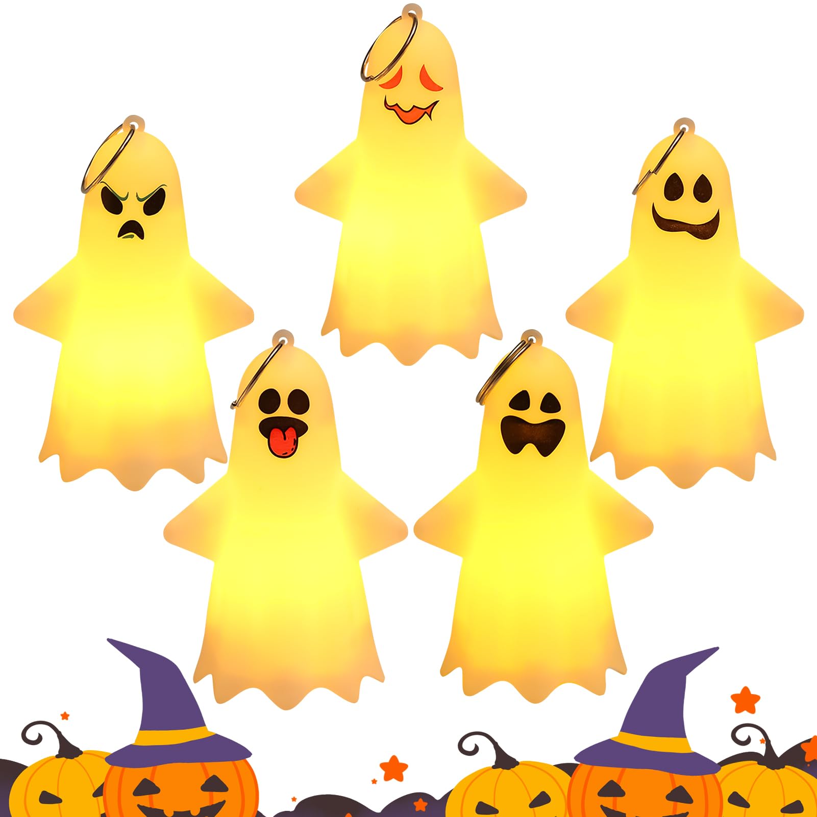 Nexoria LED Halloween Lights, 5/10pcs Halloween Ghost Led Night Light Toys Ghost Lights Night Lamp Cute Mini LED Night Light with Keyring Halloween Ghost Table Lamp for Halloween Decorations (10pcs)