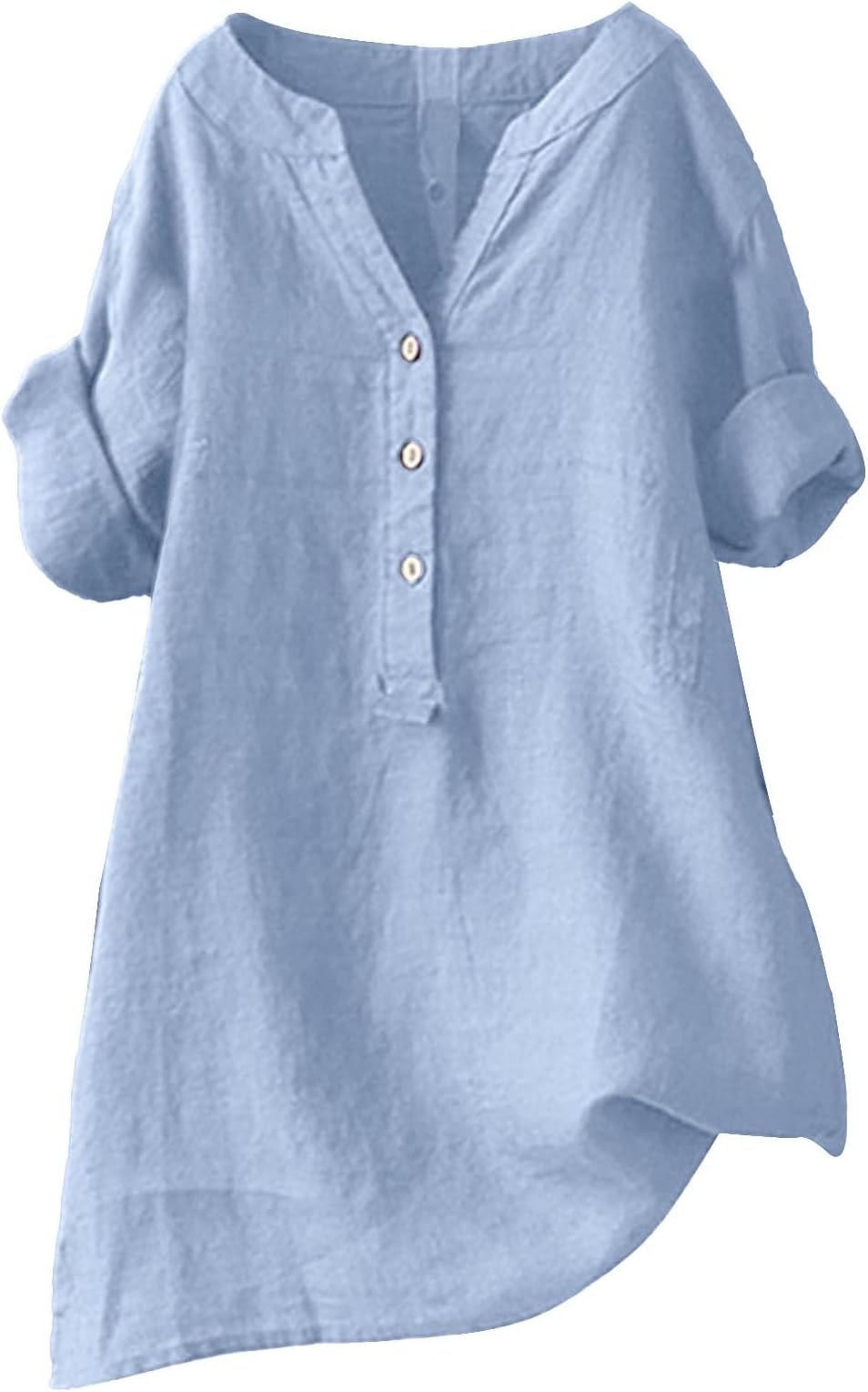 Linen Shirts for Women Short Sleeve V Neck Summer Beach Tops Casual Loose Fit Boho Tshirts with Buttons & Pockets
