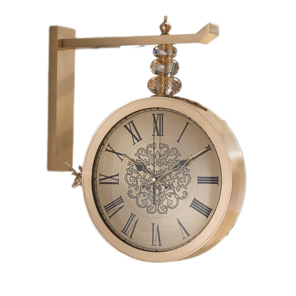 سبائك الأوروبي على الوجهين الرجعية الصامتة غير تدقيق جولة كلاسيكية مدفوعة الزخرفية بطارية تعمل ساعة الحائط (Color : B)