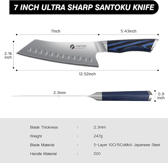 FINTISO 7 Inch Chef Knife,Japanese Ultra Sharp Santoku Knife,2026 New Upgrade High Carbon Stainless Steel Kitchen Knife,Premium G10 Handle,Versatile Cutting for Meat & Veggies