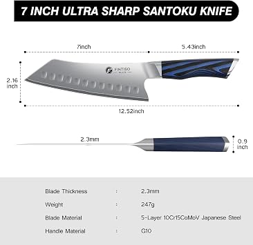FINTISO 7 Inch Chef Knife,Japanese Ultra Sharp Santoku Knife,2026 New Upgrade High Carbon Stainless Steel Kitchen Knife,Premium G10 Handle,Versatile Cutting for Meat & Veggies