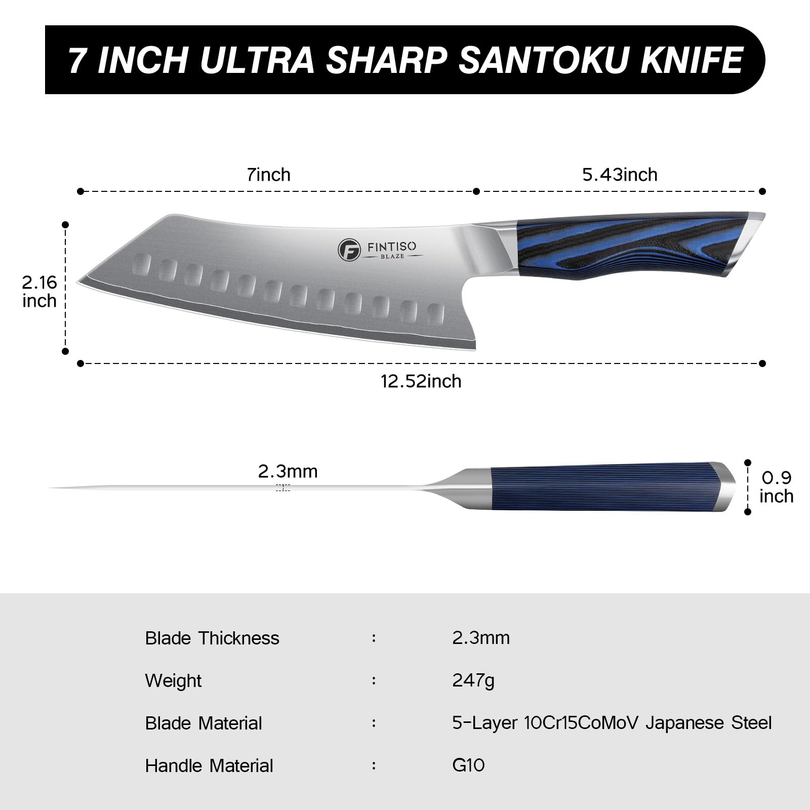 FINTISO 7 Inch Chef Knife - Ultra Sharp Santoku -4