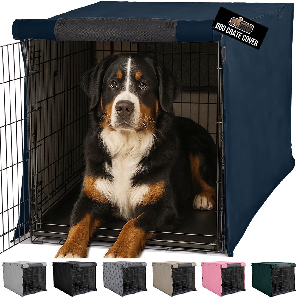 GORILLA GRIP Dog Crate Covers Compatible with Amazon Basics Dog Crates, All Sides Open, Privacy Cover Fits 48" Wire Kennel, Breathable Mesh Windows,