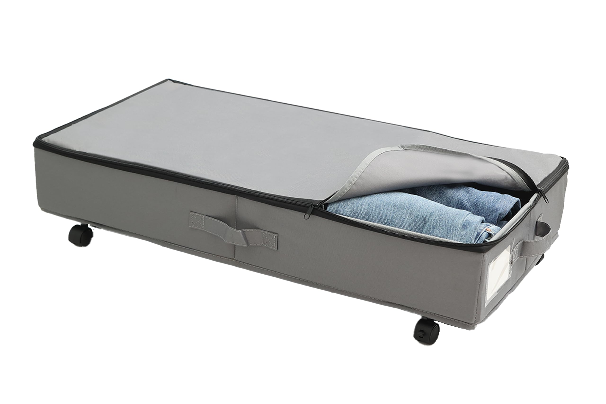 LEADWIN Under Bed Storage with Wheels Underbed Storage Bins Containers with 3 Handles and Label Clothes Storage Drawer Organizer 600D Oxford Fabric Blanket Shoe Storage Box, Cloth Top, 1 pack