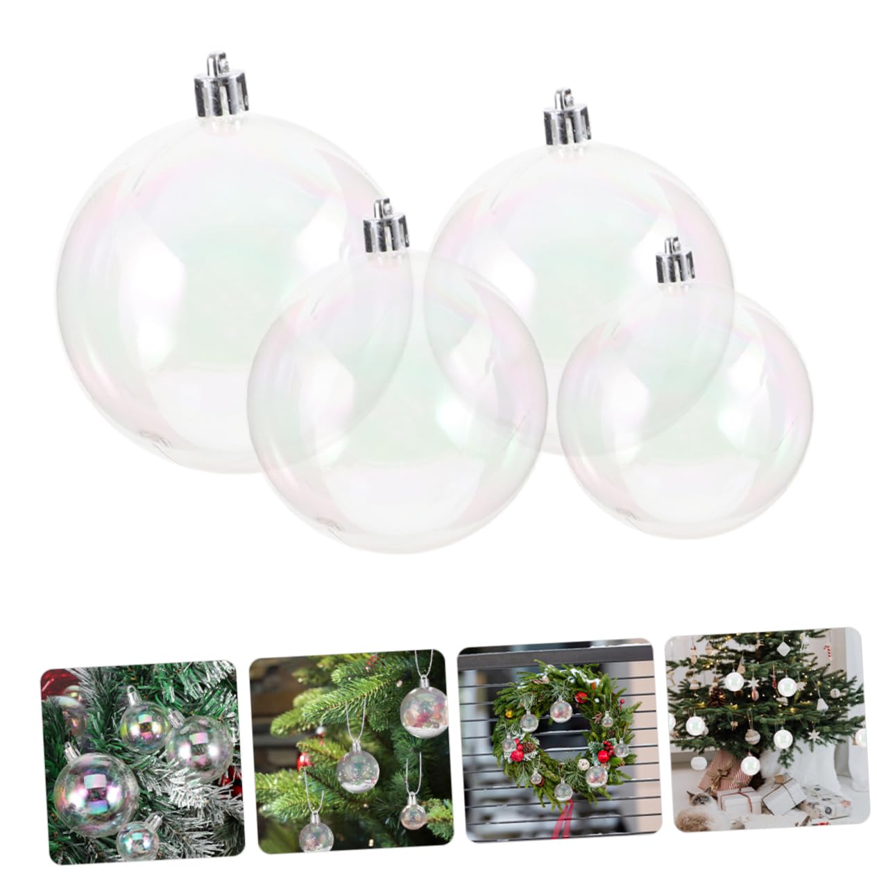 40piezas Bolas Navideñas Transparentes Rellenable Adornos para Árbol de Navidad Bolas de Plástico Colgante Decoración Iridiscente para Fiesta de Navidad