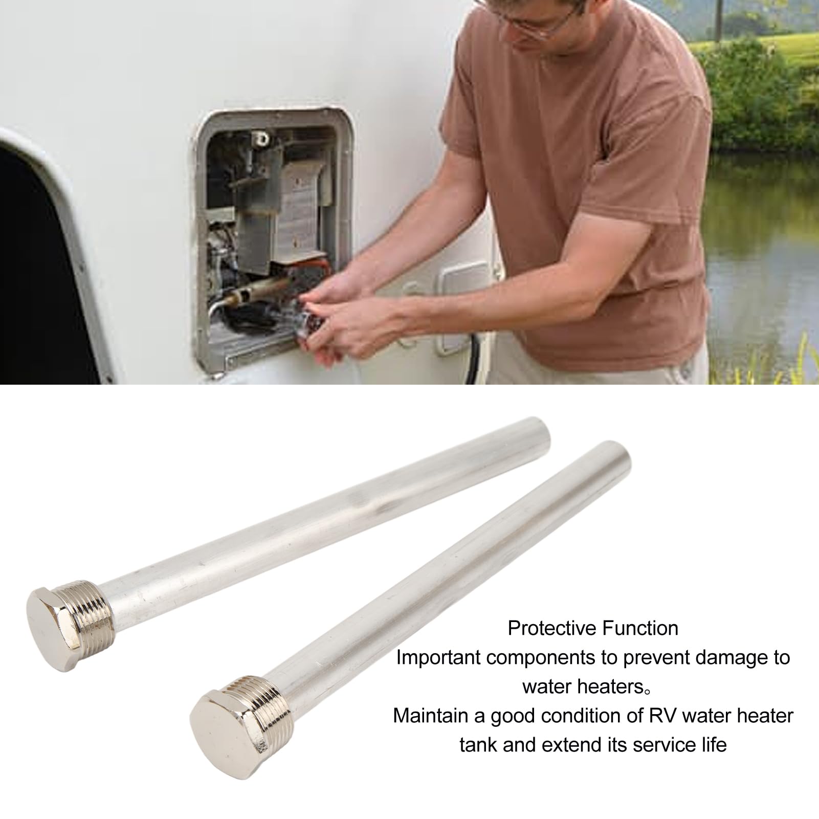 2PCS RV HAUFICATION DU CHAUFFICATION Anode | 18 X 235 Mm 3 / 4in Npt | Tie Anode Protectrice pour Chauffe-eau Morflo RV | Prolonger la Durée de Vie DU Chauffe-eau