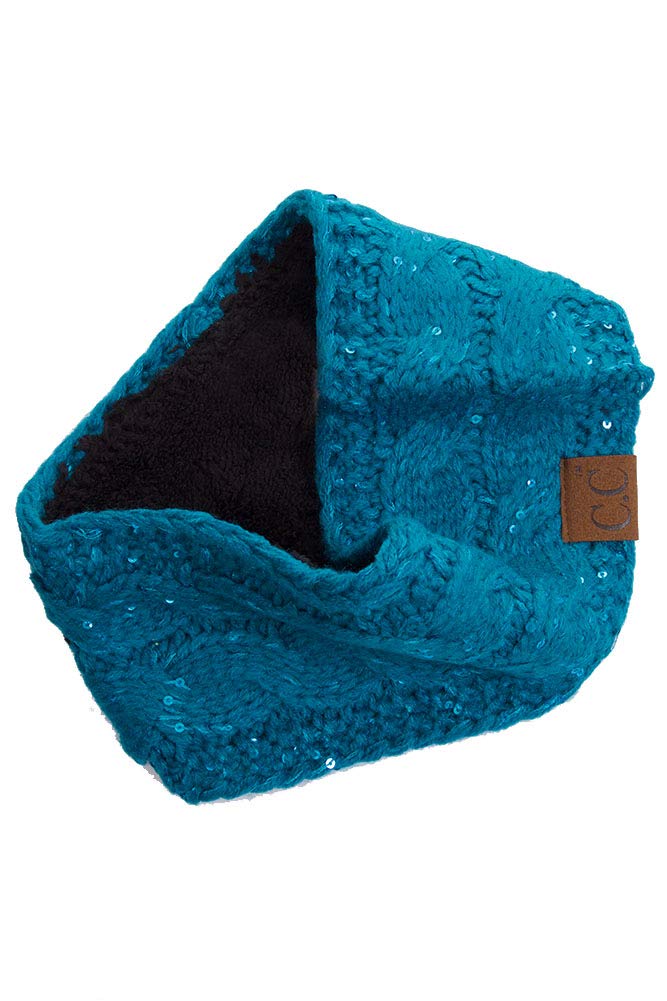 JINS CLOSET Fuzzy Fleece Lined Thick Sequin Knit Headwrap Headband Teal