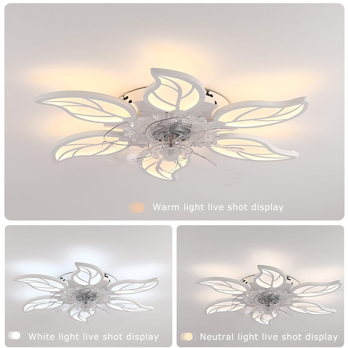 CUNTO Ventilatore da soffitto semplice con telecomando, ventilatore elettrico silenzioso con luce nascosta con 3 velocità del vento e LED dimmerabile a 3 colori, per soggiorno camera da letto