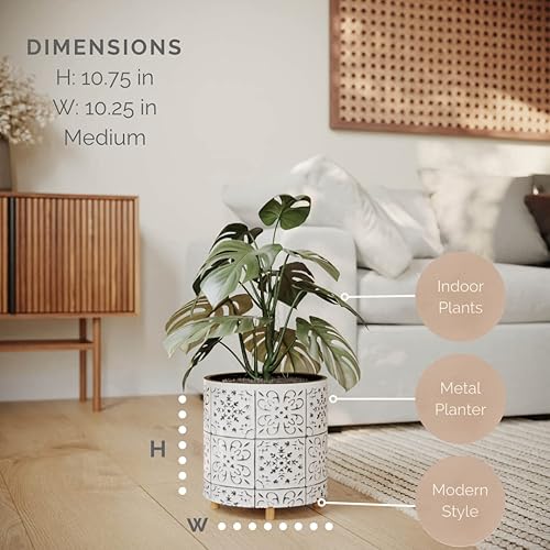 Miniatura 2 de EverNest Tristan - Maceta blanca y negra con soporte de pata de clavija de madera, maceta de 10 pulgadas, selectBase, impresión de estilo bohemio,