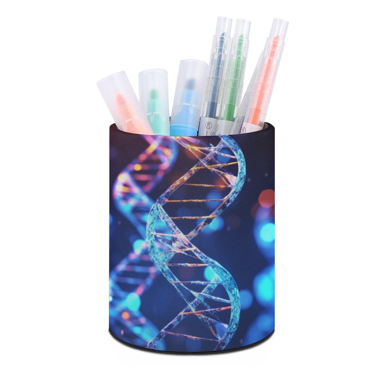 JTREHY Round Pen Holder,DNA Genetic Helix Printed Makeup Brush Storage Box Desktop Stationery Storage Cup Office Accessories Storage Box Pencil Storage Box for Home Office Dressing Table