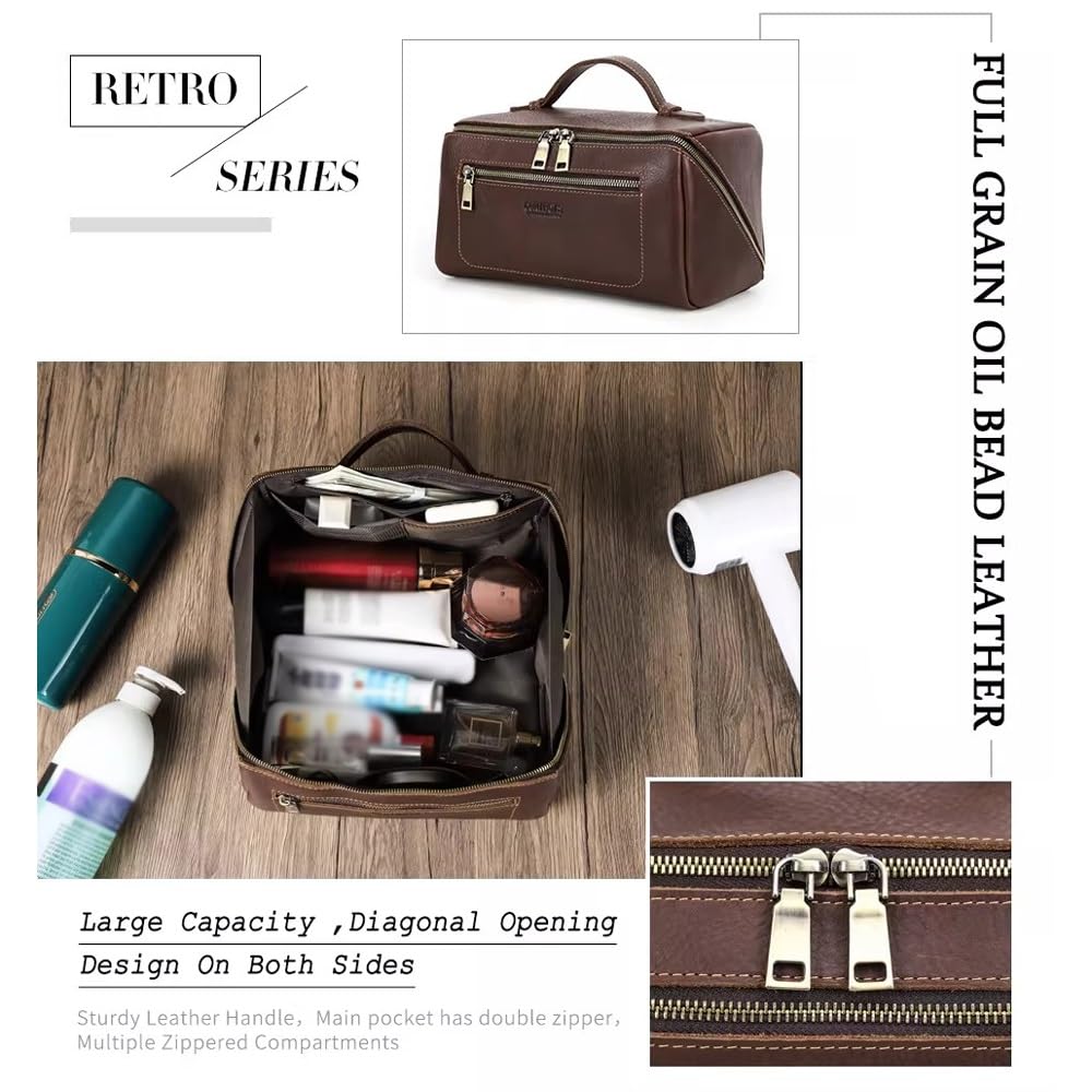 Borsa da Viaggio da Toilette da Uomo in Pelle – Kit da Barba Fatto a Mano, Spazio spazioso e Maniglia for Il Trasporto – Borsa da Viaggio in Pelle for Uomo e Donna