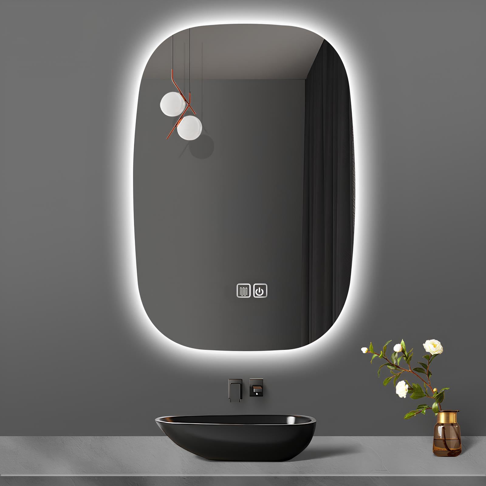SXFSDOU Large Frameless LED Bathroom Mirror with Dimmable Anti-Fog Lights, Wall Mounted Shatterproof Design, Perfect for Makeup and Shaving (60x90cm)