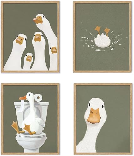 Miniatura 9 de YZSLA Divertidas impresiones artísticas de pared de baño de 8 x 10 pulgadas sin marco, impresiones artísticas retro coloridas de pato, divertidas