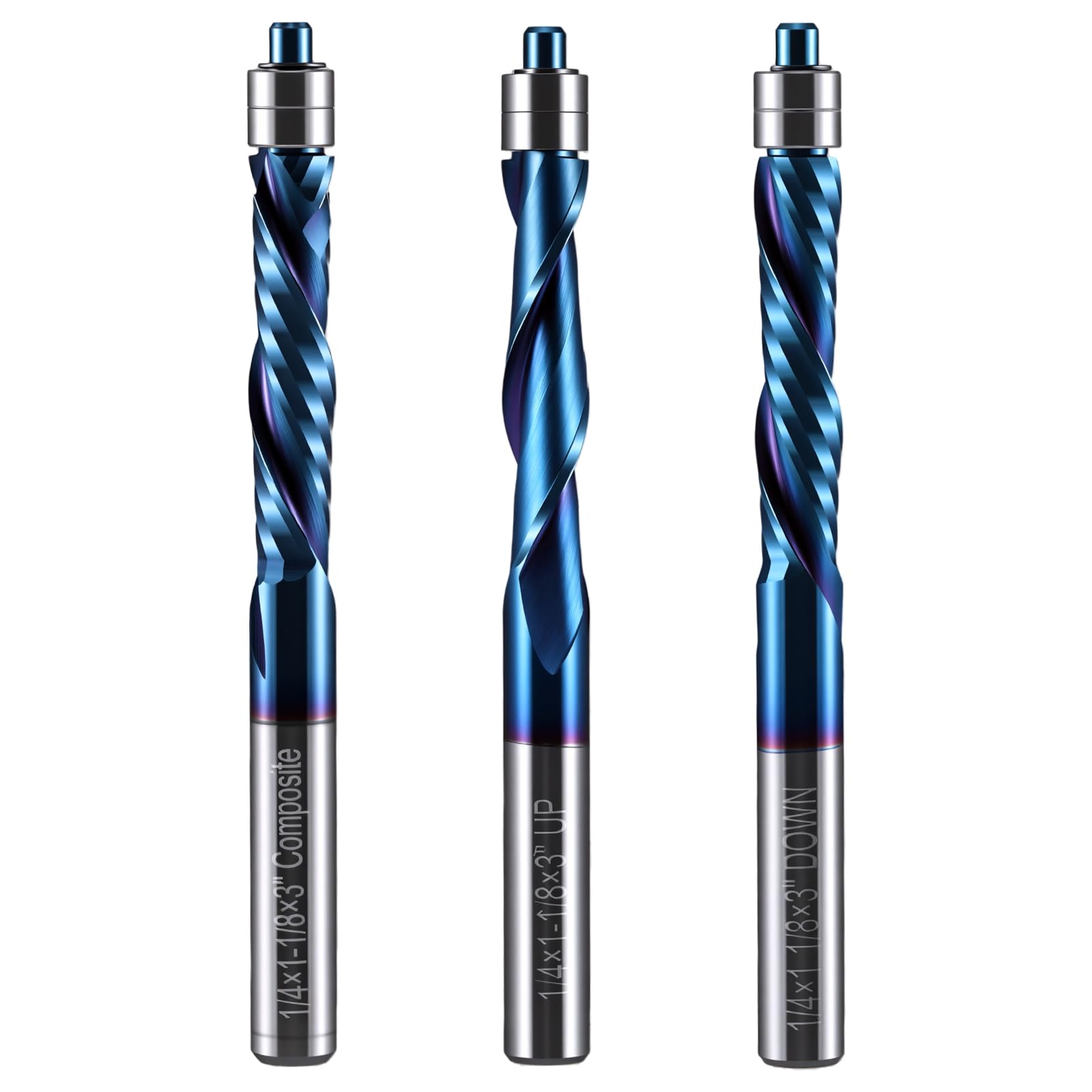 Set di 3 punte per fresa a spirale con gambo da 1/4 di pollice