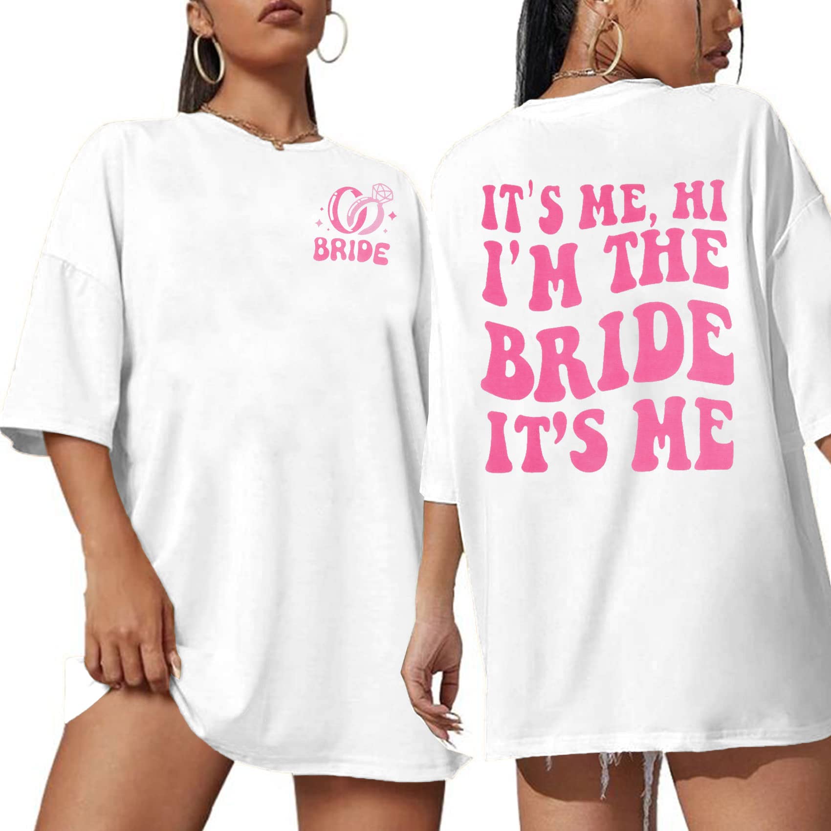 UNIQUEONEBride Shirt It's Me Hi I'm The Bride It's Me Shirt Engaged Shirt Bride Bachelorette Gifts Casual Short Sleeve Tops