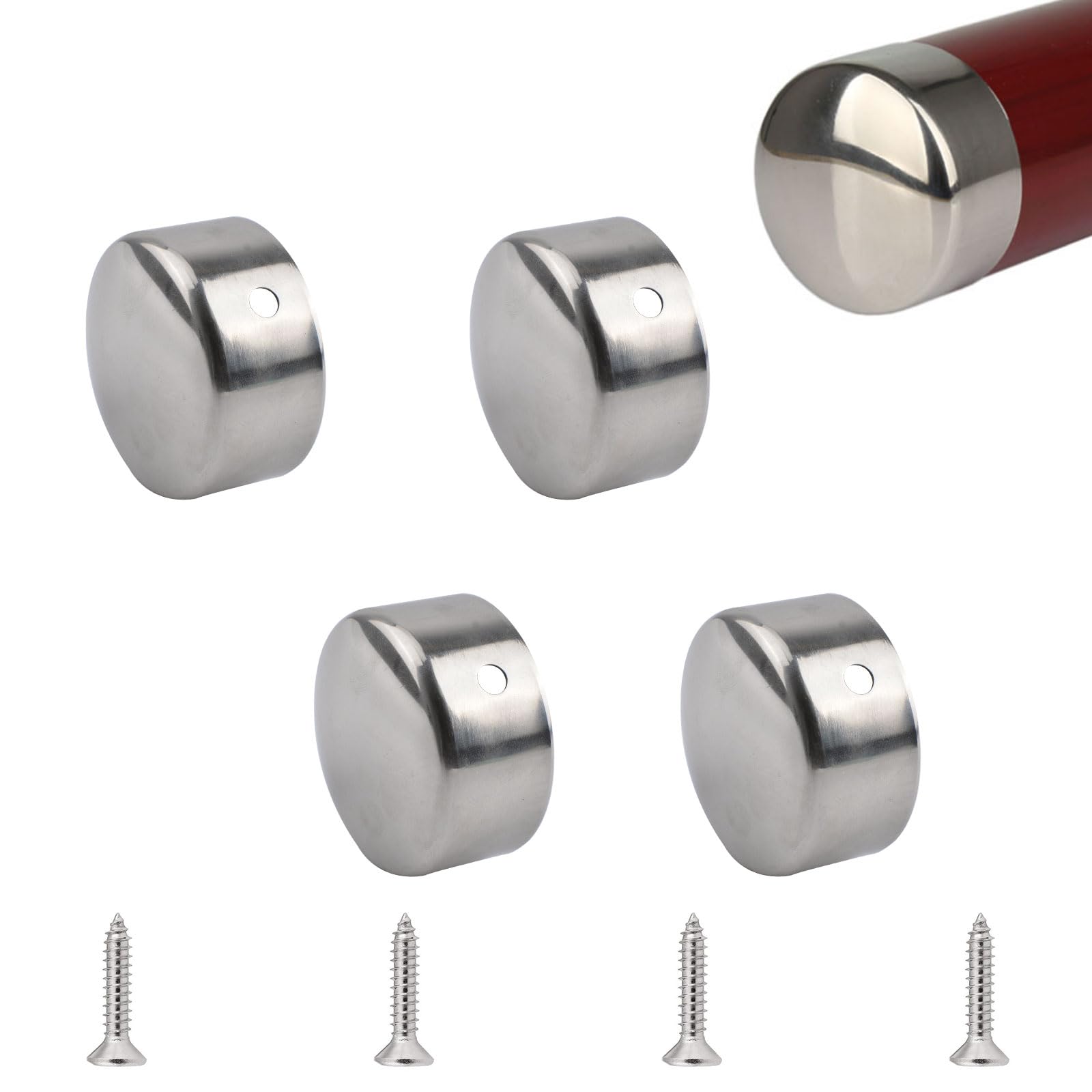 UFURMATE Handrail End Cap, 4PCS 49mm Inner Diameter Stainless Steel Round Handrail End Caps Staircase Steps Hand Rail End Cover Handrail Fittings