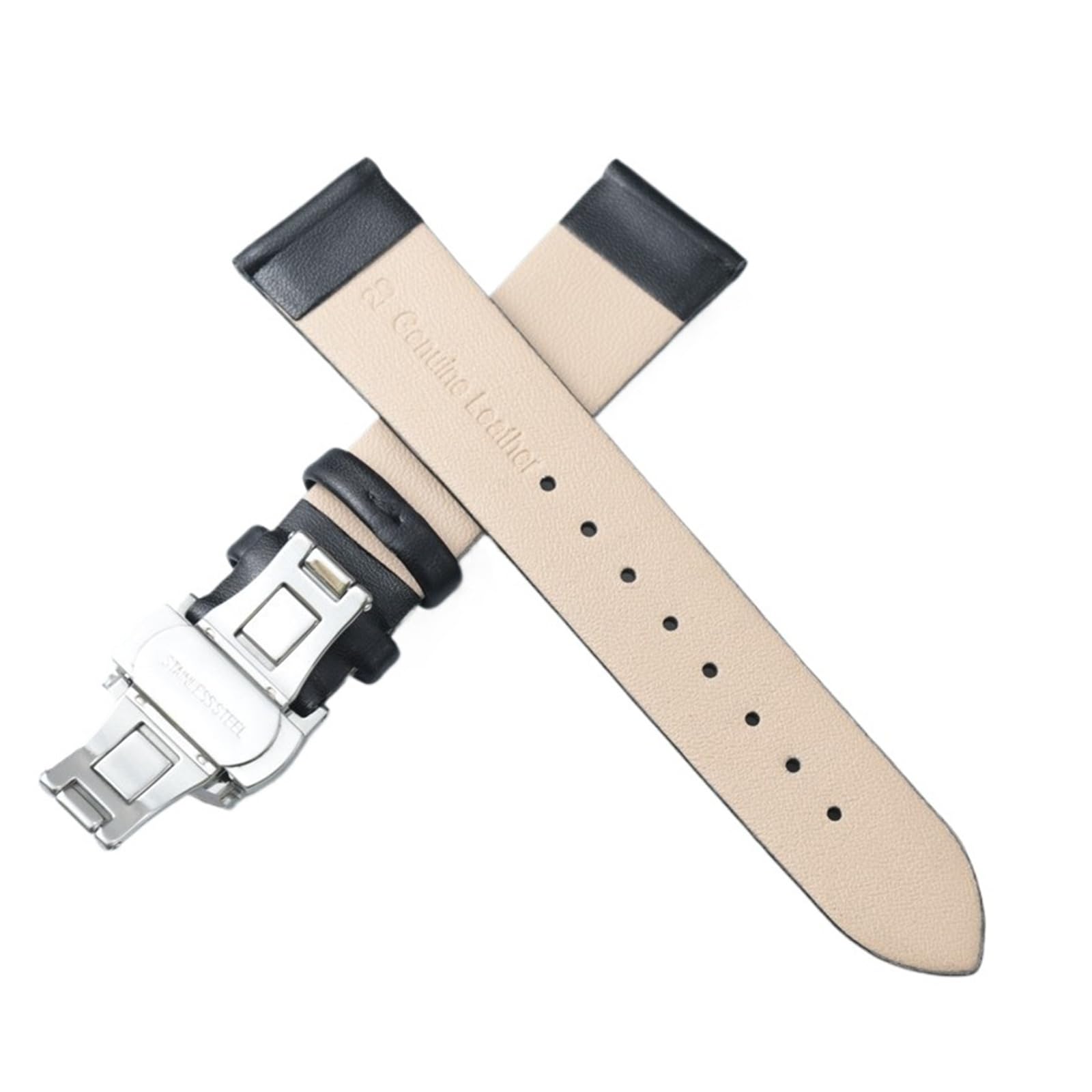 HuanJ Bracelet De Montre En Cuir Véritable, Accessoires, Bracelet Souple Et Fin Avec Boucle Papillon Automatique En Acier Inoxydable