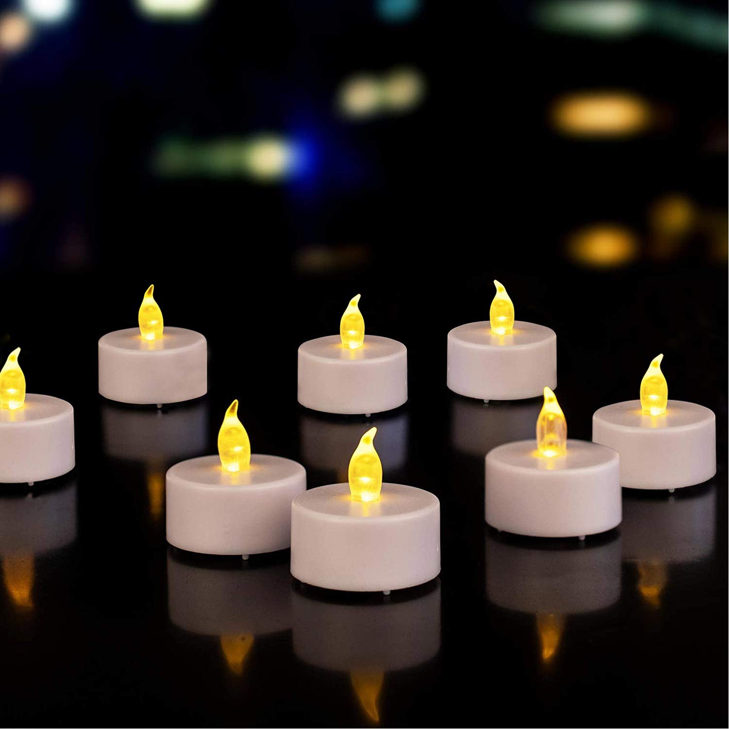 50 unidades LED Velas CR2032 pilas velas sin llama,Velas de té,Velas LED,Velas parpadeantes sin Llama,Velas Artificiales realistas a Pilas con luz Amarilla cálida (50 PACK)