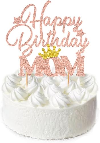 Ulfanit Decoración para tartas de feliz cumpleaños, decoración de pastel de oro rosa con purpurina