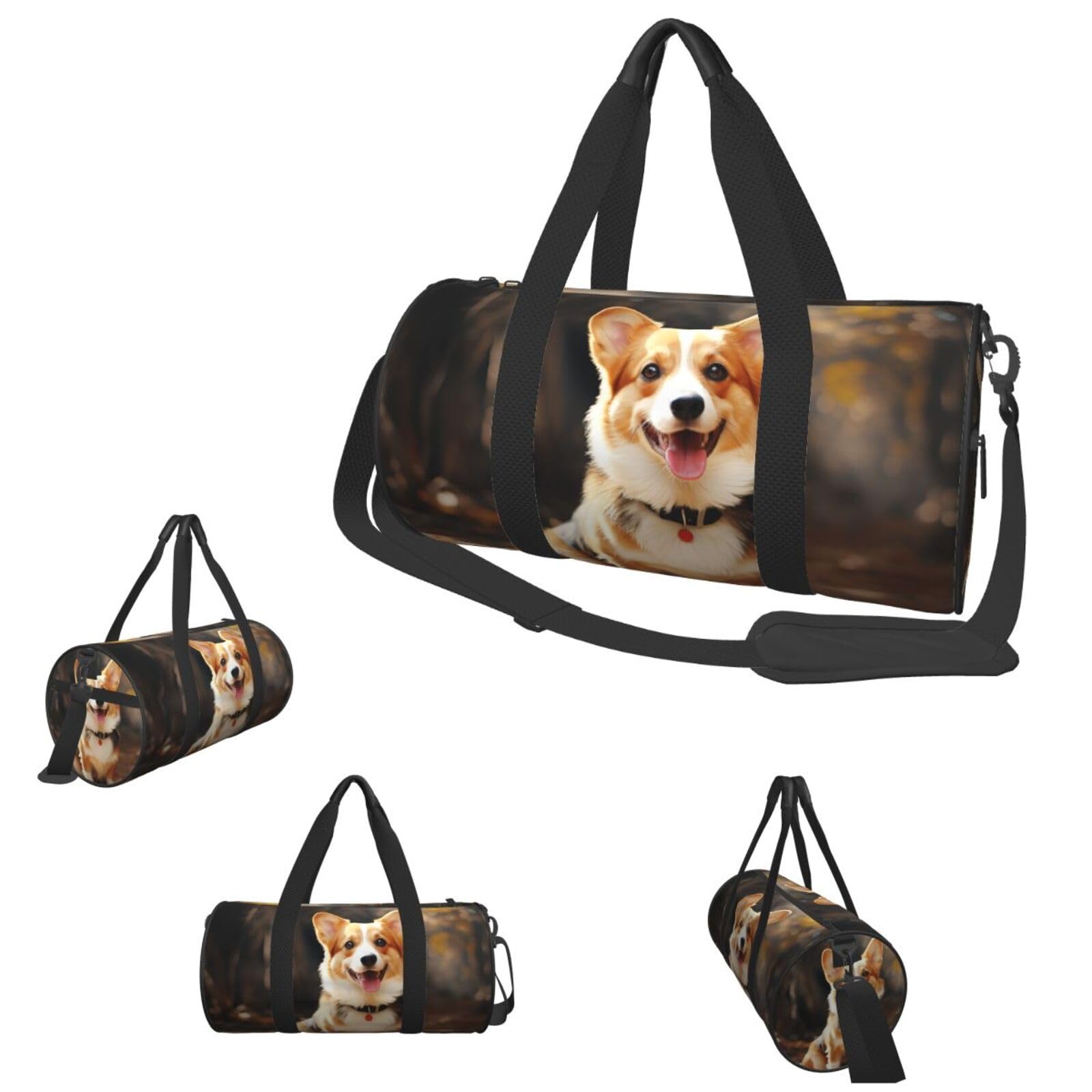 Gym Bags Small Corgi Dog Duffel Bag Overnight Bag with Shoe Compartment Carryon Bag for Men Women