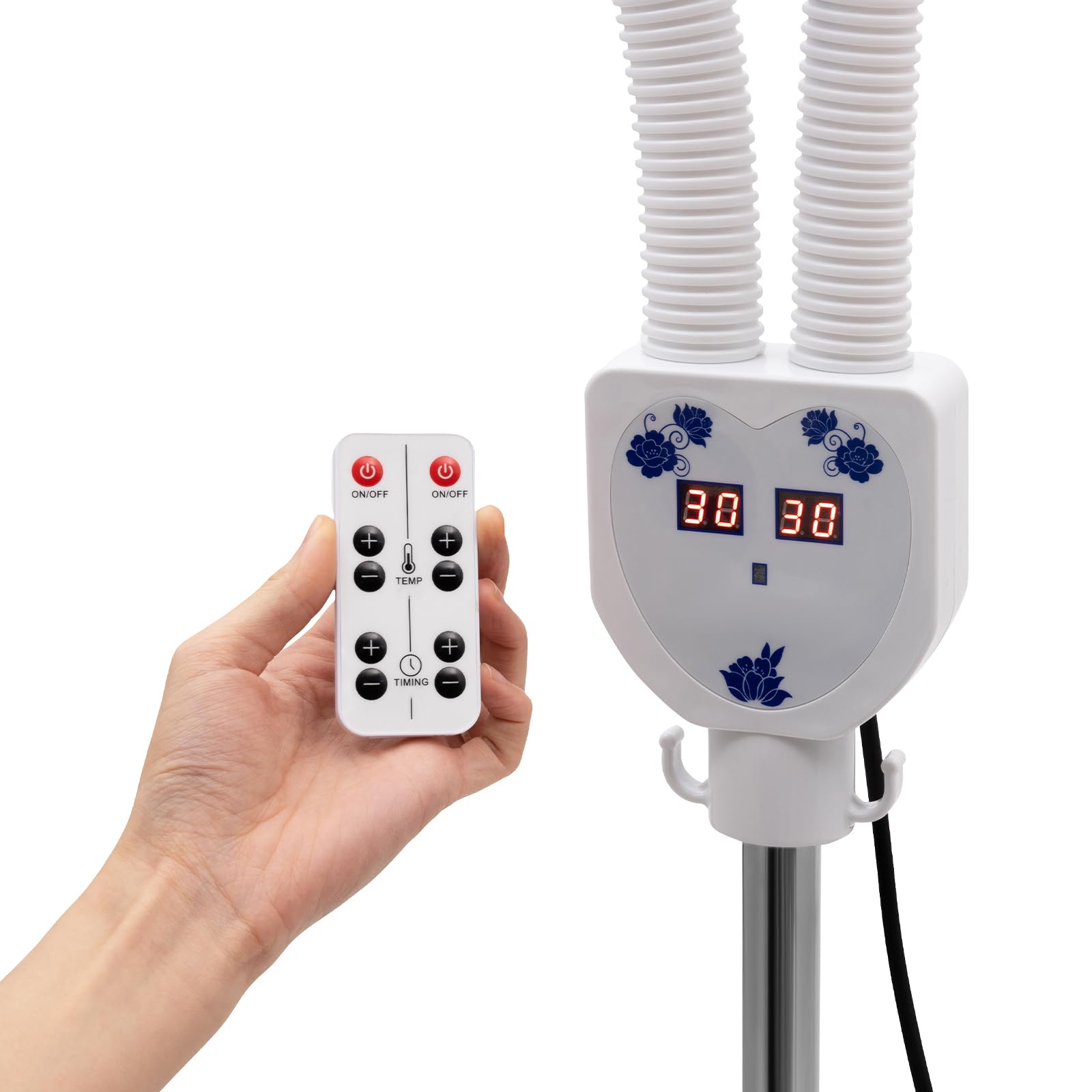 Czerwona lampa z podwójną głowicą, lampa 360°, regulowana lampa grzewcza do fizjoterapii, napięcie mięśni z kółkami i pilotem zdalnego sterowania