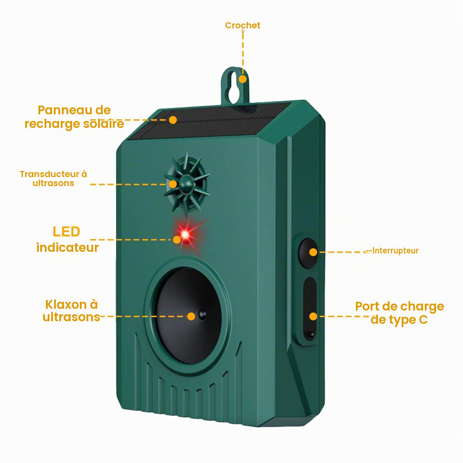Répulsif solaire à ultrasons pour oiseaux extérieur