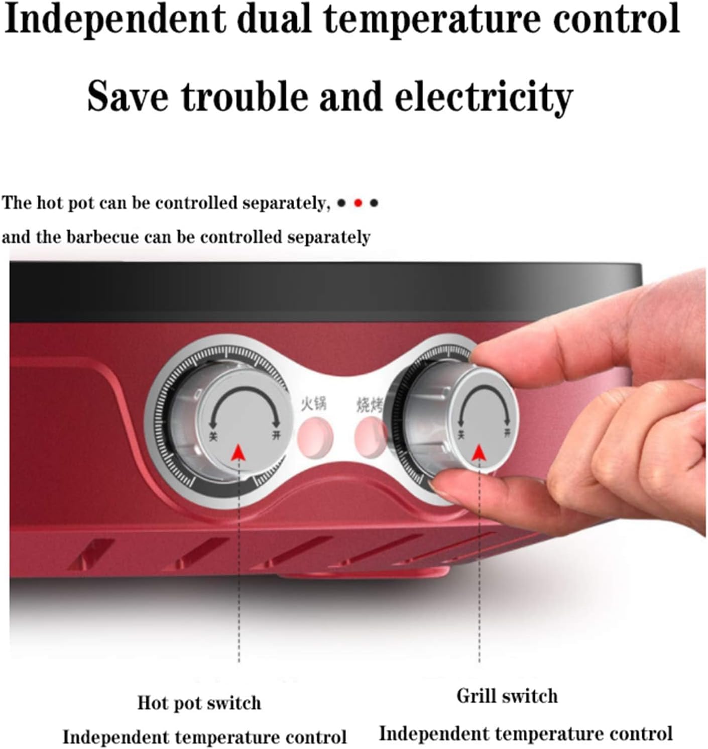 Pot chaud de gril électrique sans fumée avec diviseur, contrôle de la température à double zone, barbecue coréen antiadhésif et casserole Shabu pour la cuisson intérieure, plaque d'alliage d'aluminium