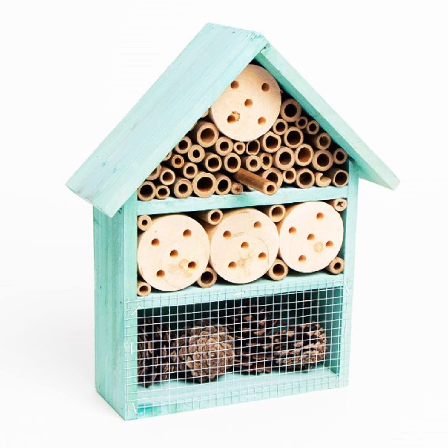 U.saf Bee & Bug Hotel, Eco Friendly Garden Insect House Hotel, Weatherproof Hanging Hotel For Butterflies Bees & Insects (BLUE)