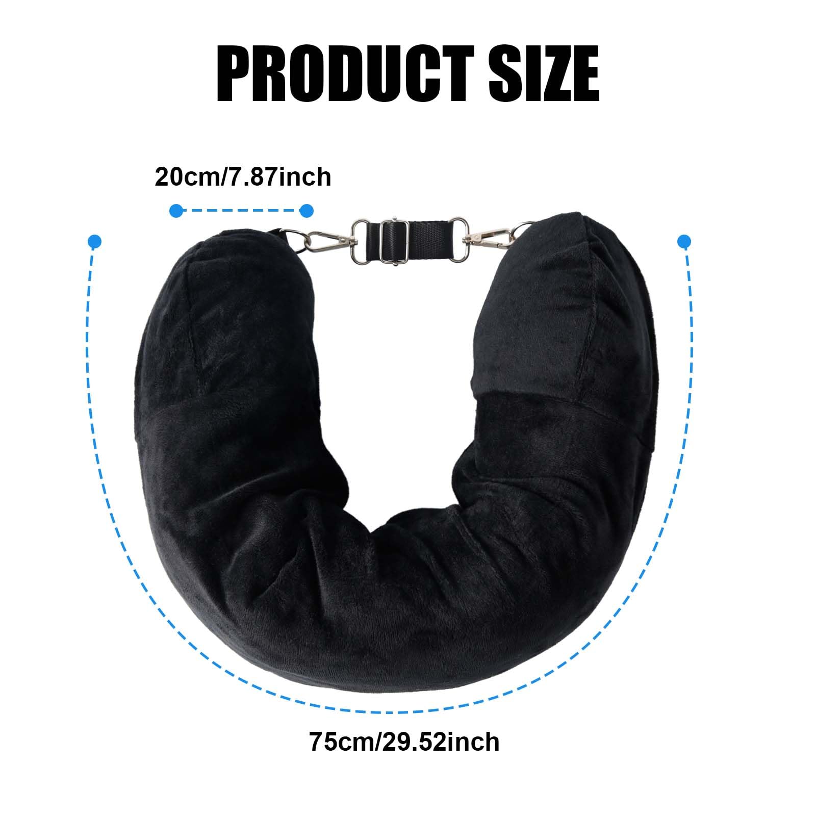 Cuscino Da Viaggio Riempibile A U Con Tracolla - Cuscino Collo Per Aereo/Auto, Nero Morbido - Foto 4