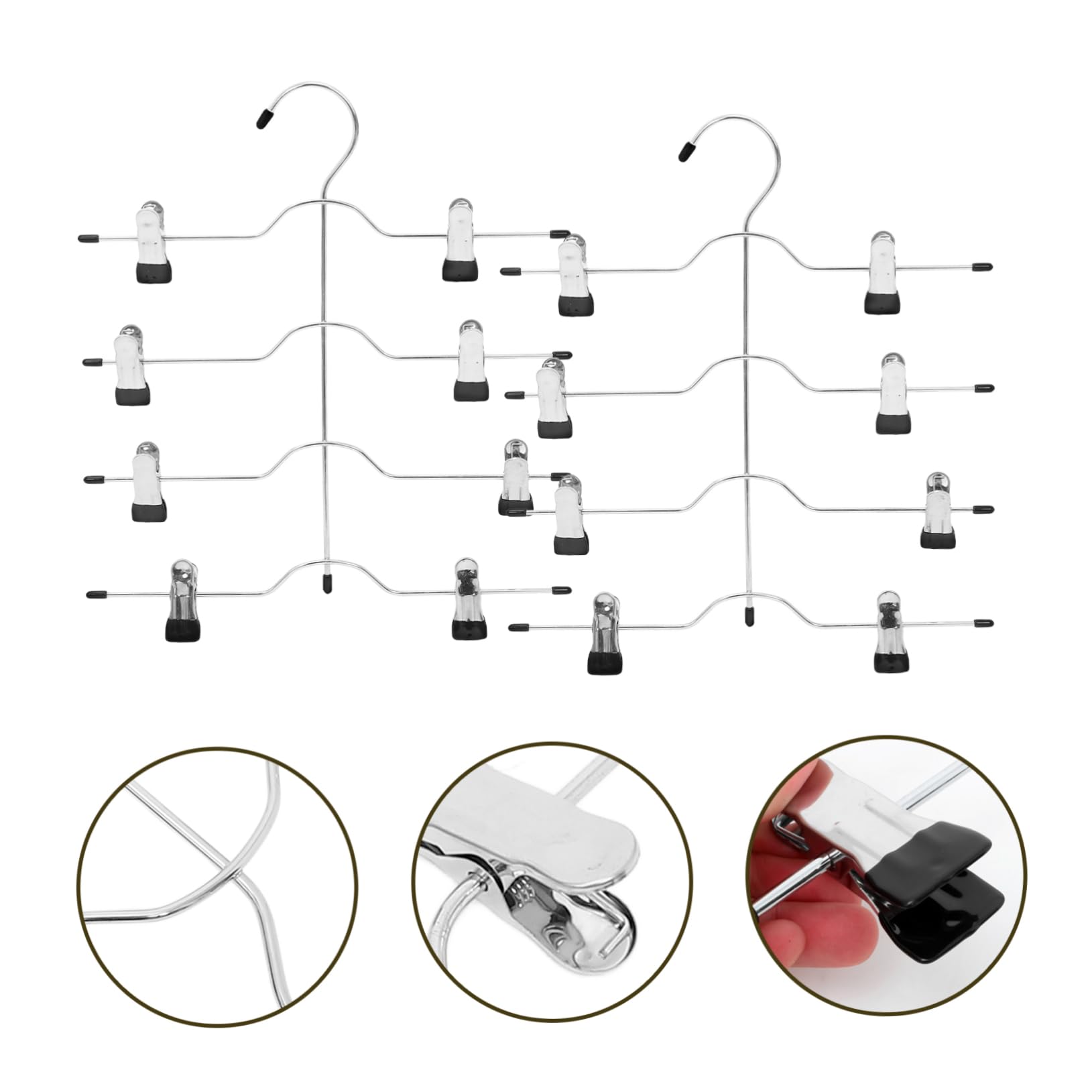 Percha para Pantalones de 4 Niveles, Pack de 4, Acero | Color Negro, Pinzas Múltiples, Diseño Sencillo y Elegante, Estructura Robusta para Mantener la Ropa Ordenada