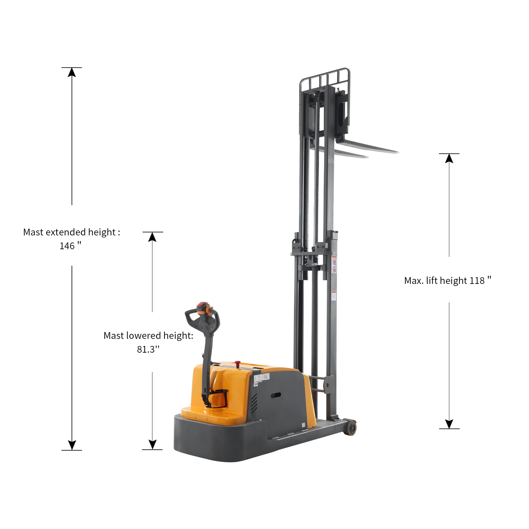 Apollo Full Electric Pallet Stacker, Counterbalanced Forklift, 3300 Lb. Capacity Material Lift, 118