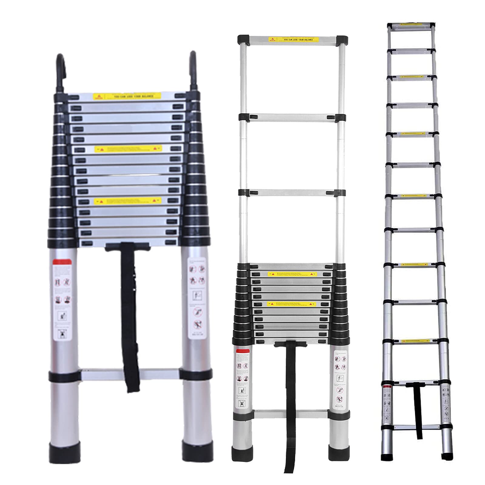 6.2M Silver Telescoping Ladder 20.5FT Aluminum Foldable Ladder Extendable Portable Loft Ladder with 2 Roof Hooks Grip Handle Easy to Carry EN131 Safe Standard CE Registered Max Load 330 Pound/150 kg