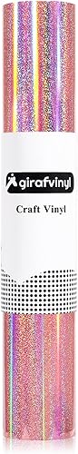 Miniatura 8 de GIRAFVINYL Hermoso vinilo rosa con purpurina de sirena rosa holográfico permanente para calcomanías de bricolaje, 12 pulgadas x 6 pies