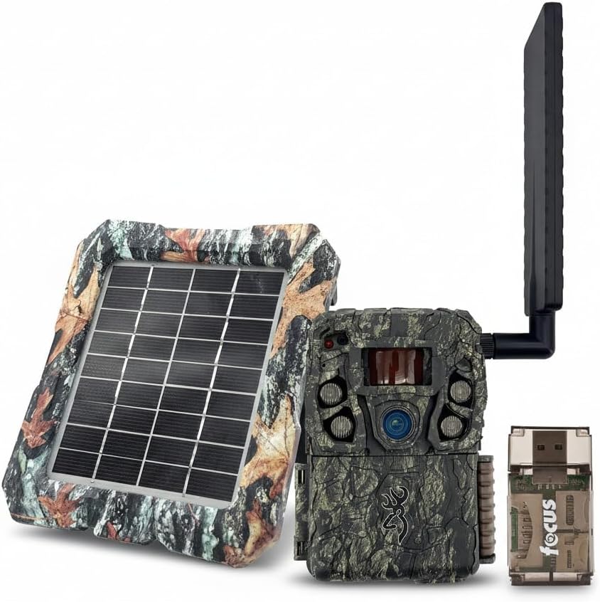 Browning Trail Camera - Defender Wireless Vision Pro HD AI 46MP Bundle with Solar Power Pack and Card Reader (3 Items)