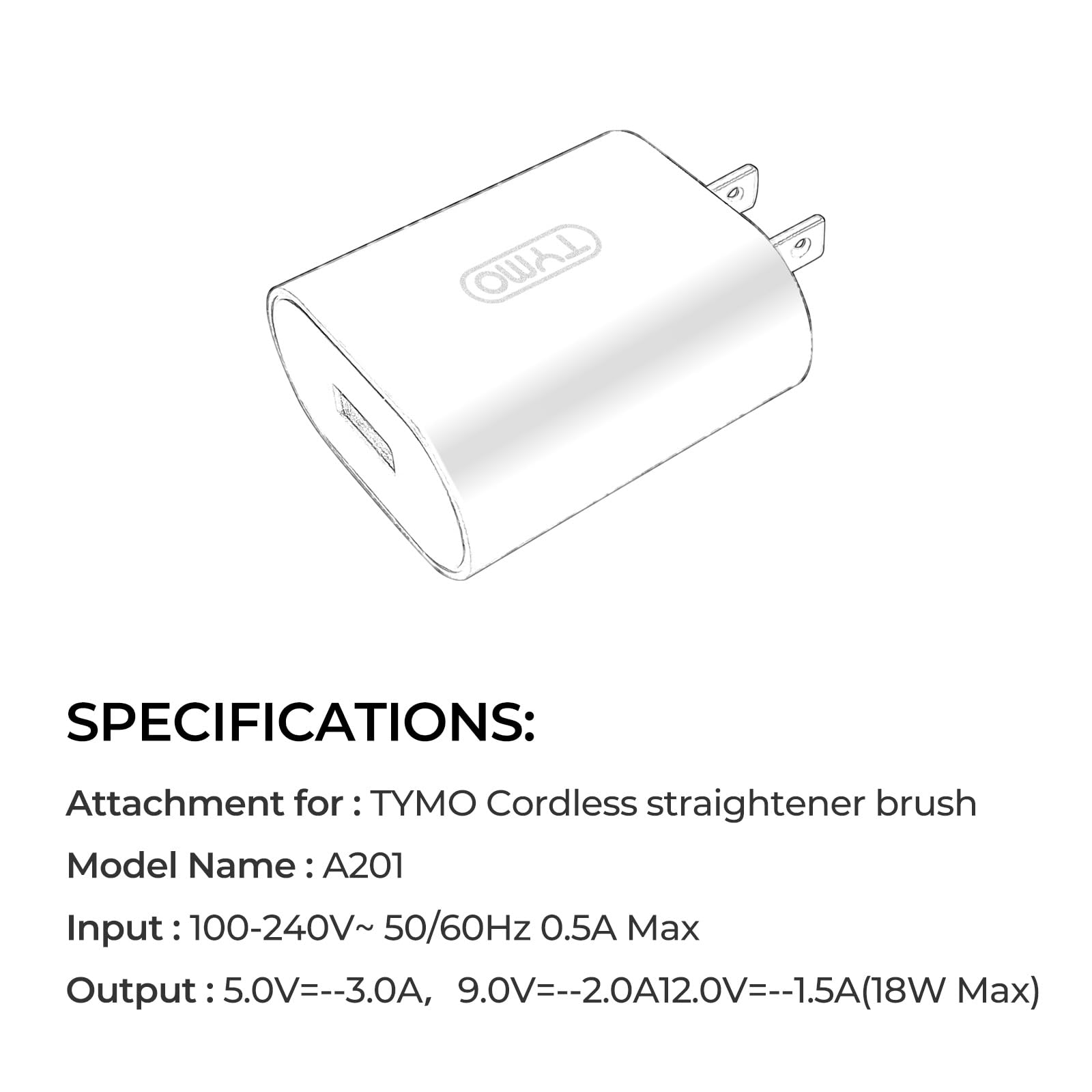 TYMO 18W Charger for TYMO Porta ECO Cordless Hair Straightener Brush