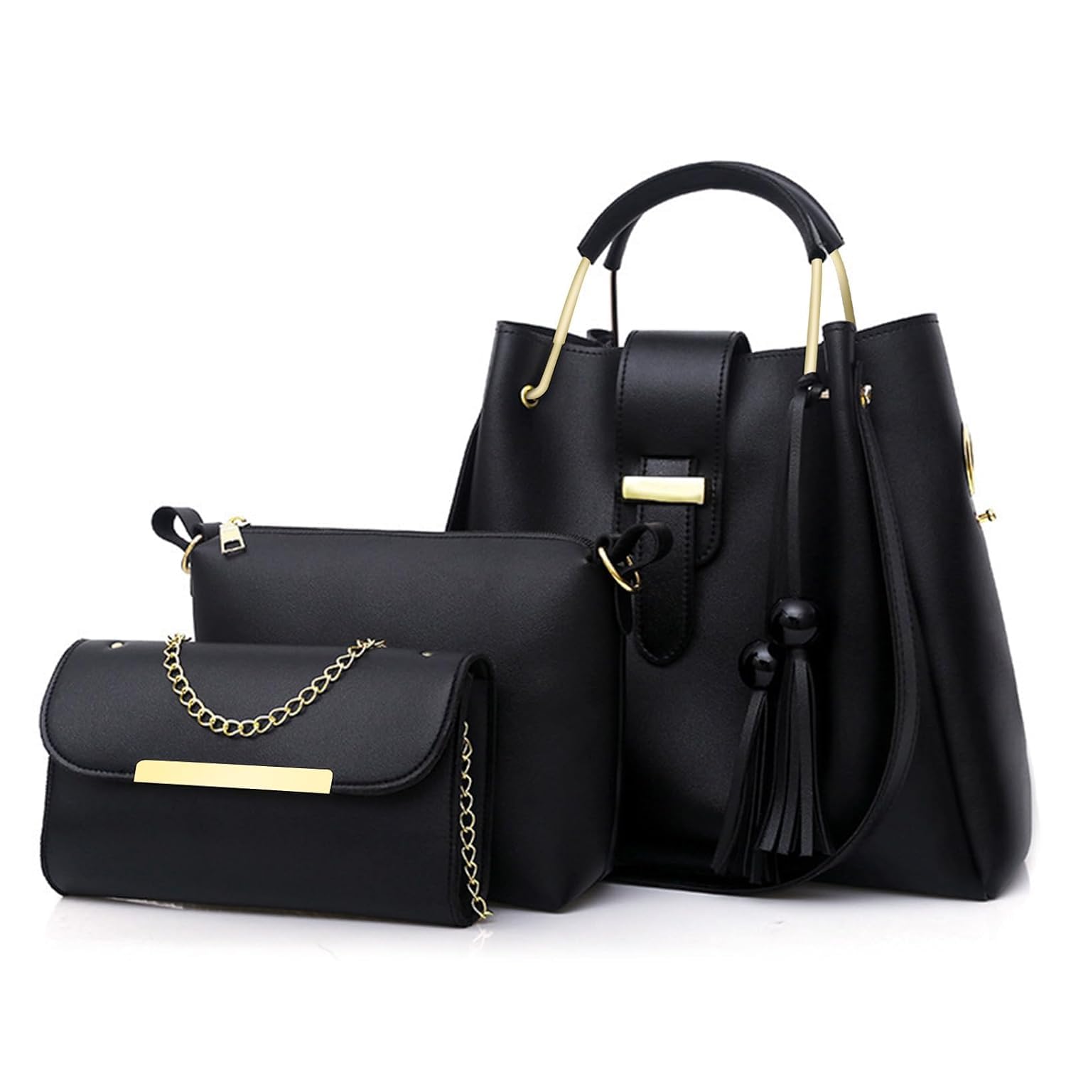 Homarket 3 pcs Purses and Handbags for Women Fashion Ladies PU Leather Top Handle Satchel Shoulder Tote Bags-Black