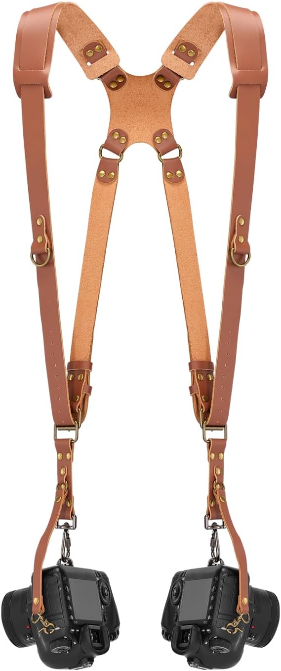 Kasla Dual Camera Strap, Leather Dual Camera Harness, Double Camera Harness for Photographers for DSLR/SLR